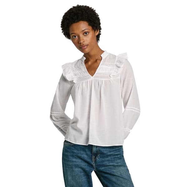 Pepe Jeans Pl304885 Blus Med Lång ärm Vit L Kvinna