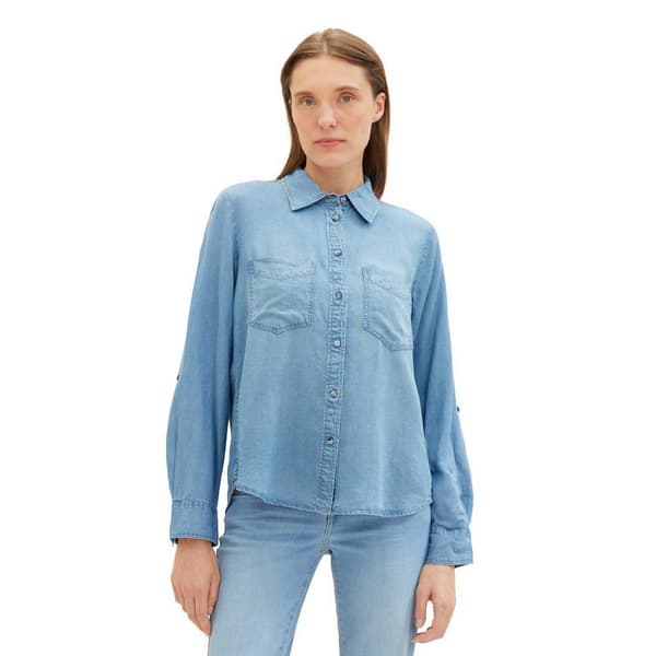 Tom Tailor 1041221 Denim Look Blus Blå 42 Kvinna