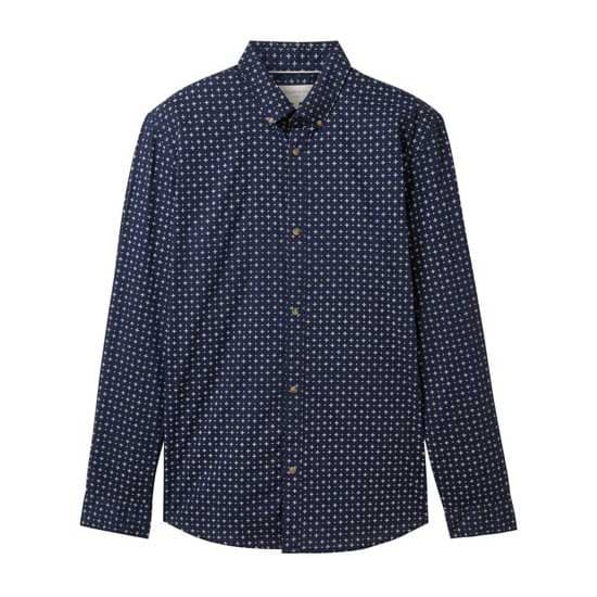 Tom Tailor Fitted Printed Poplin Pitkähihainen Kauluspaita Sininen XL Mies