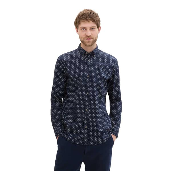 Tom Tailor Fitted Printed Poplin Pitkähihainen Kauluspaita Sininen XL Mies