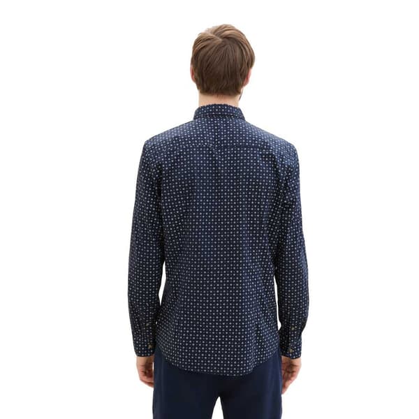 Tom Tailor Fitted Printed Poplin Pitkähihainen Kauluspaita Sininen XL Mies