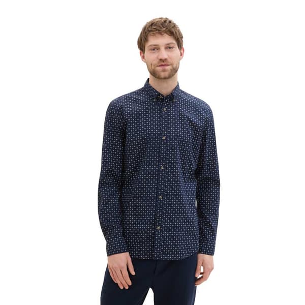 Tom Tailor Fitted Printed Poplin Pitkähihainen Kauluspaita Sininen XL Mies