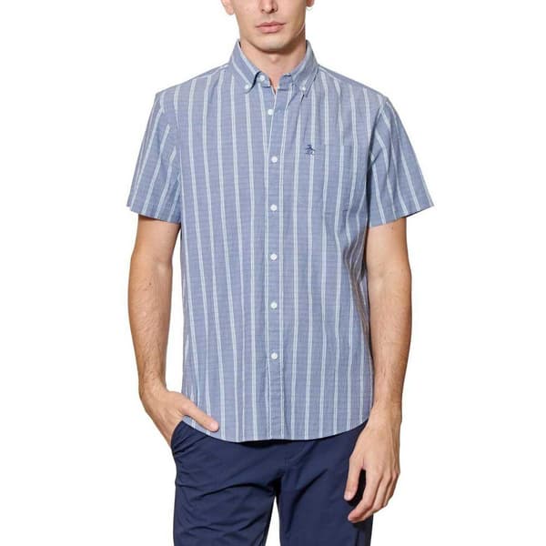 Original Penguin Crinkle Yarn Check Kortärmad Skjorta Blå M Man
