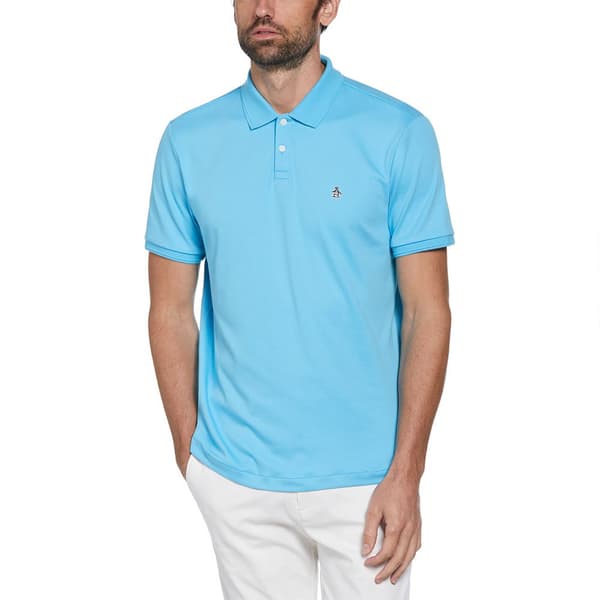 Original Penguin Daddy Organic Interlock Sticker Pete Kortärmad Polotröja Blå M Man