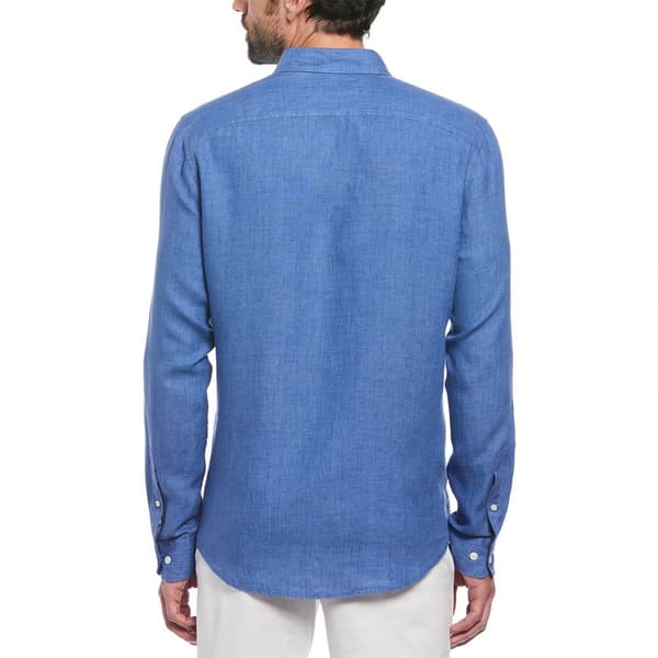 Original Penguin Delave Linen With Pocket Skjorte Med Lange ærmer Blå M Mand