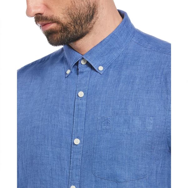 Original Penguin Delave Linen With Pocket Kortärmad Skjorta Blå M Man
