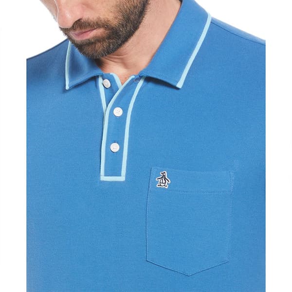 Original Penguin Earl Org Pique Sticker Pete Kortärmad Polotröja Blå L Man