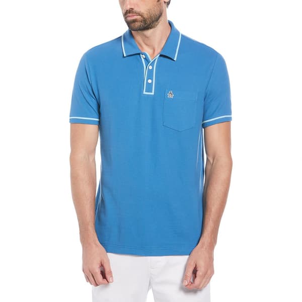 Original Penguin Earl Org Pique Sticker Pete Kortärmad Polotröja Blå L Man