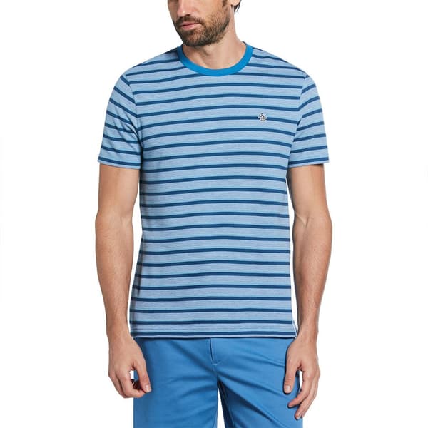 Original Penguin Organic Piqueue Ao Stripe T-shirt Med Korte ærmer Blå M Mand