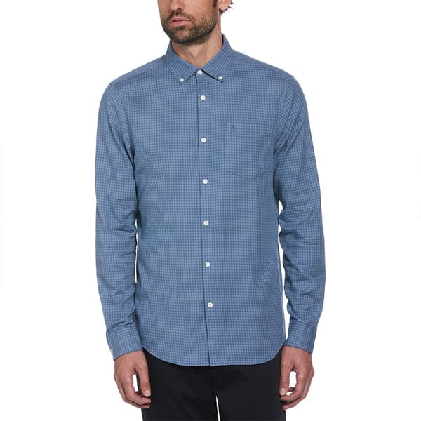 Original Penguin Tencel Gingham Skjorta Med Långa ärmar Blå M Man