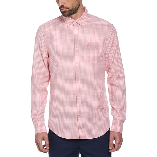 Original Penguin Tencel Gingham Skjorte Med Lange ærmer Rosa M Mand