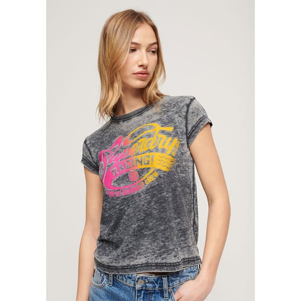 Superdry Fade Rock Graphic Cap Slv T-shirt Med Korta ärmar Grå L Kvinna