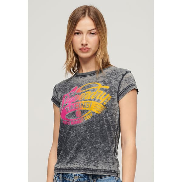 Superdry Fade Rock Graphic Cap Slv T-shirt Med Korta ärmar Grå L Kvinna