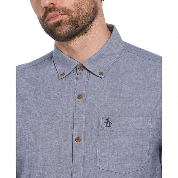 Original Penguin Stretch Chambray Skjorte Med Lange ærmer Blå,Grå M Mand