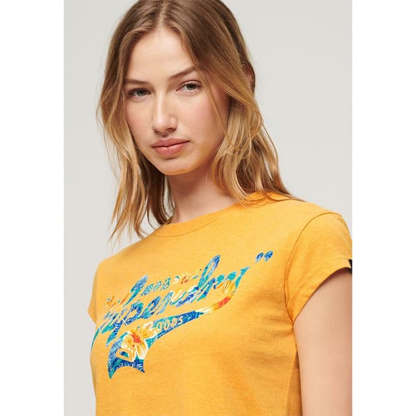 Superdry Floral Scripted T-shirt Med Korta ärmar Gul L Kvinna