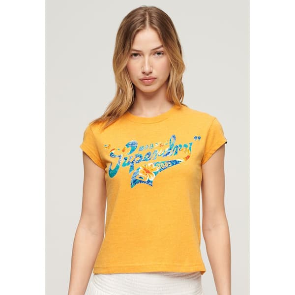 Superdry Floral Scripted T-shirt Med Korta ärmar Gul L Kvinna