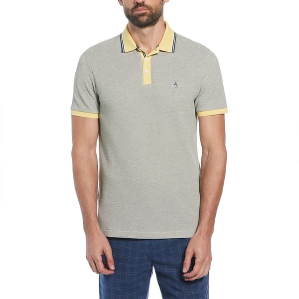 Original Penguin Birdseye Pique Jacquard Tip Placket Kortärmad Polotröja Grå M Man