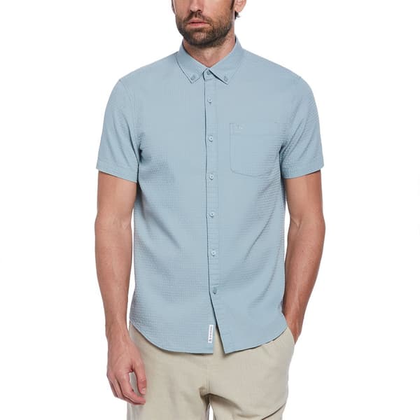 Original Penguin Cotton Textured Dobby Kortærmet Skjorte Blå S Mand