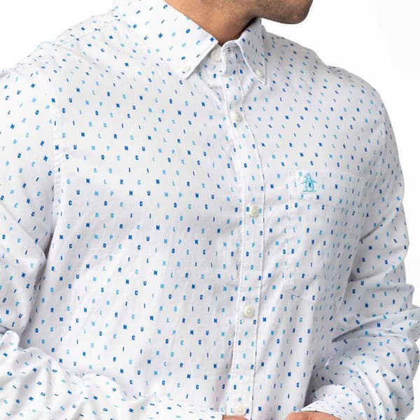 Original Penguin Eco Aop Logo Skjorte Med Lange ærmer Hvid L Mand