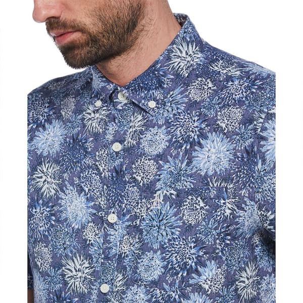 Original Penguin Linen Aop Floral Kortärmad Skjorta Blå M Man