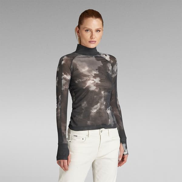 G-star Blurry Camo Langærmet T-shirt Med Høj Hals Sort 2XS Kvinde