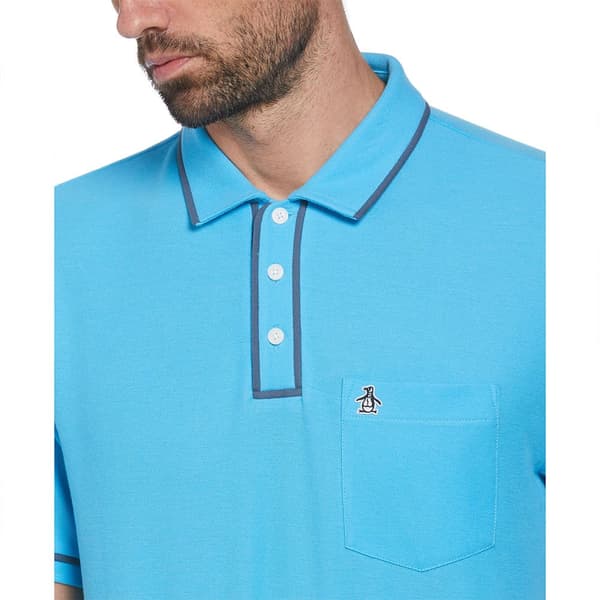 Original Penguin Earl Org Pique Sticker Pete Kortärmad Polotröja Blå S Man