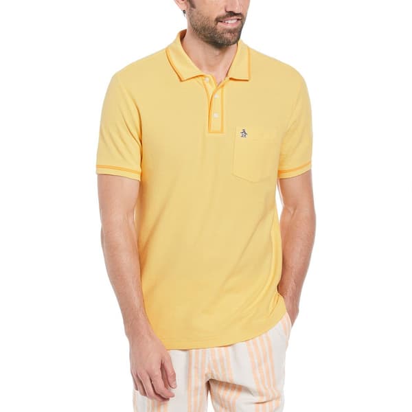 Original Penguin Earl Org Pique Sticker Pete Kortärmad Polotröja Gul S Man