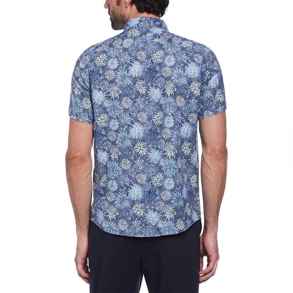 Original Penguin Linen Aop Floral Kortærmet Skjorte Blå L Mand