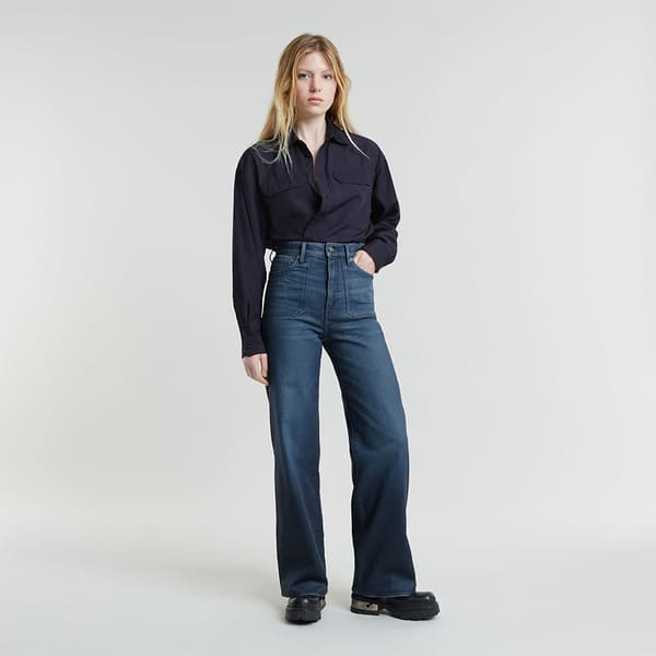 G-star Cropped Pocket Skjorte Med Lange ærmer Blå S Kvinde