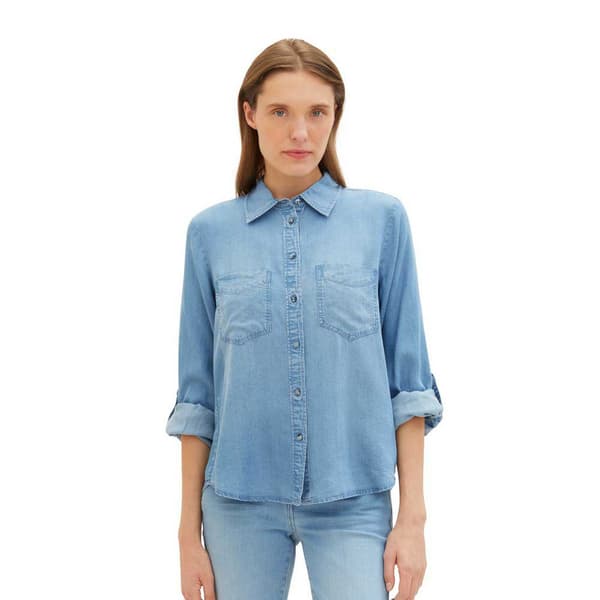 Tom Tailor 1041221 Denim Look Blus Blå 44 Kvinna