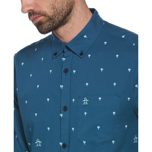 Original Penguin Aop Palms Skjorta Med Långa ärmar Blå M Man
