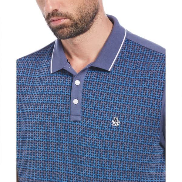 Original Penguin Basketweave Jacquard Front Kortærmet Polo Blå M Mand