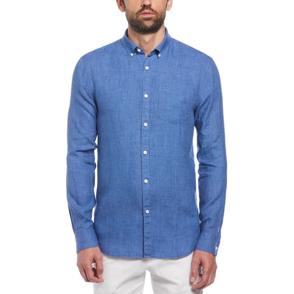 Original Penguin Delave Linen With Pocket Skjorte Med Lange ærmer Blå S Mand
