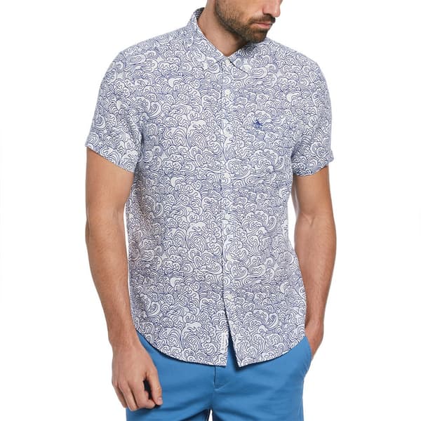 Original Penguin Linen Aop Outline Waves Kortärmad Skjorta Vit M Man