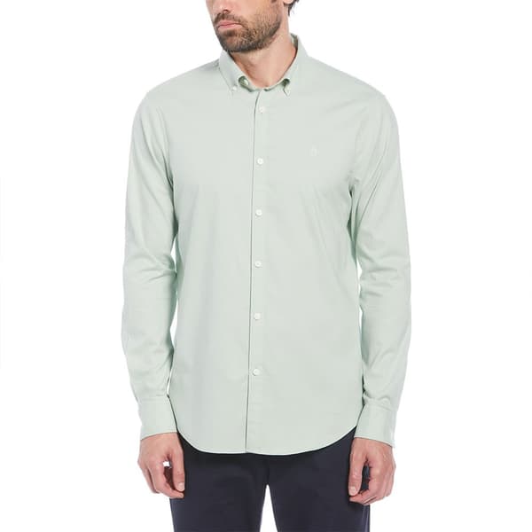 Original Penguin Oxford Stretch No Pocket Skjorte Med Lange ærmer Grøn S Mand