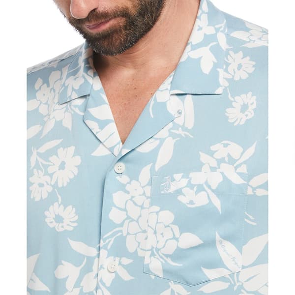 Original Penguin Viscose Camp Aop Floral Kortärmad Skjorta Blå M Man
