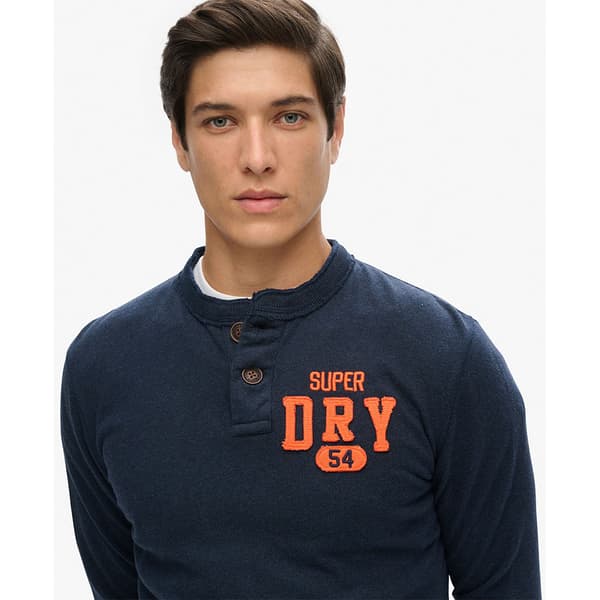 Superdry Vintage Athletic Grandad T-shirt Med Lång ärm Blå L Man