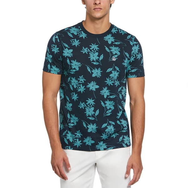 Original Penguin Aop Floral T-shirt Med Korta ärmar Blå M Man