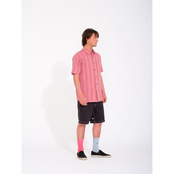 Volcom Newbar Stripe Kortærmet Skjorte Rosa M Mand
