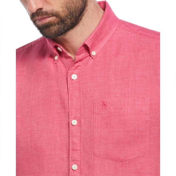 Original Penguin Delave Linen With Pocket Kortärmad Skjorta Rosa S Man