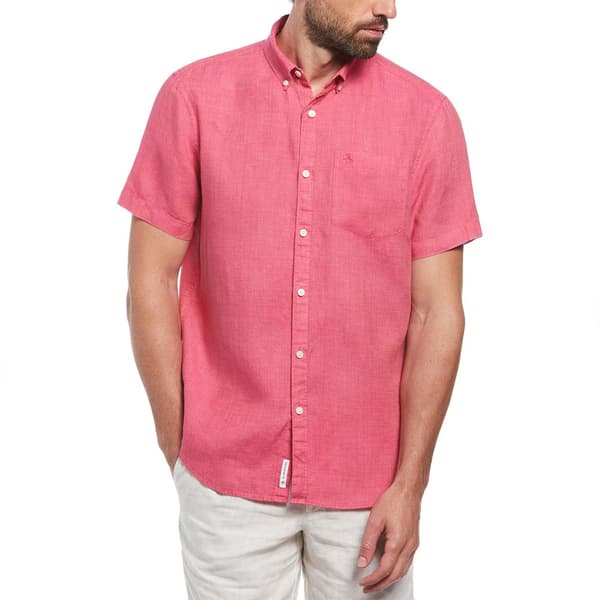 Original Penguin Delave Linen With Pocket Kortärmad Skjorta Rosa S Man