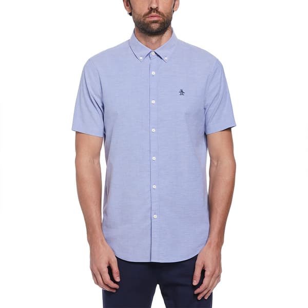Original Penguin Oxford Stretch No Pkt Kortærmet Skjorte Blå XL Mand