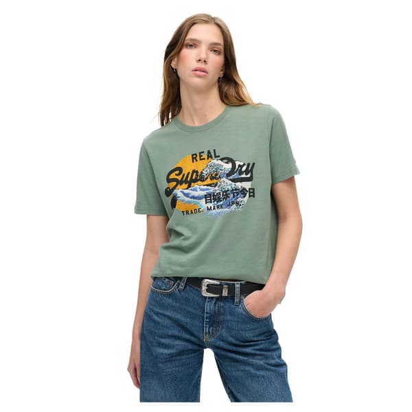 Superdry Tokyo Vl Graphic T-shirt Med Korta ärmar Grönt S Kvinna