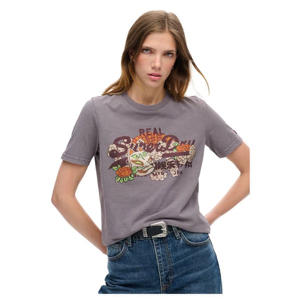 Superdry Tokyo Vl Graphic T-shirt Med Korta ärmar Grå M Kvinna