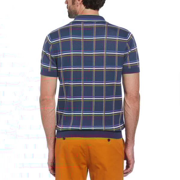 Original Penguin 1/4 Zip Plaid Kortärmad Polotröja Blå XL Man