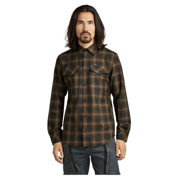 G-star Marine Slim Skjorte Med Lange ærmer Grøn,Brun XS Mand