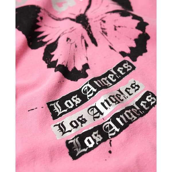 Superdry Indigo Workwear Cap Lo-fi Rock Graphic Fitted T-shirt Med Korta ärmar Rosa L Kvinna