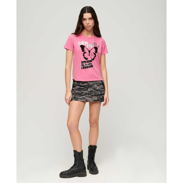 Superdry Indigo Workwear Cap Lo-fi Rock Graphic Fitted T-shirt Med Korta ärmar Rosa L Kvinna