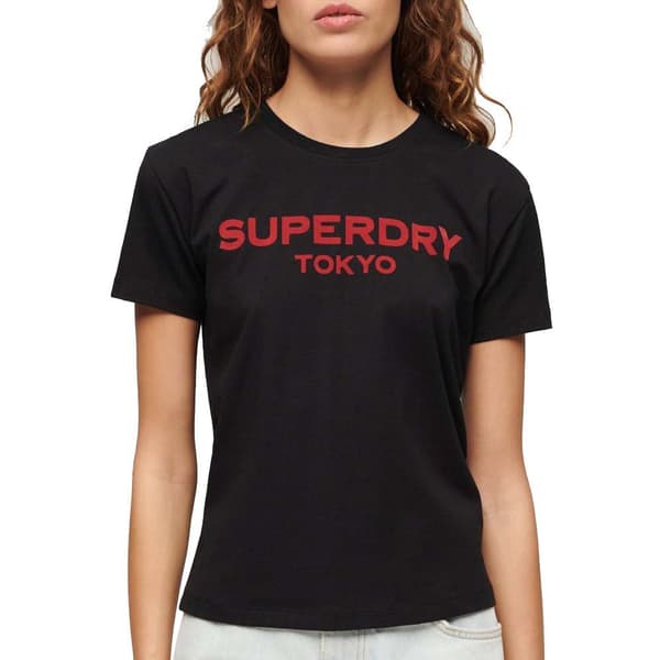 Superdry Sport Luxe Graphic Fitted T-shirt Med Korta ärmar Svart L Kvinna