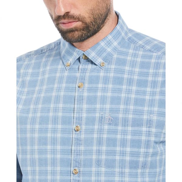 Original Penguin Cotton Indigo Plaid Skjorte Med Lange ærmer Blå M Mand